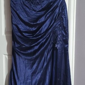 Blue Sleeveless Cowl Neck Cocktail Gown